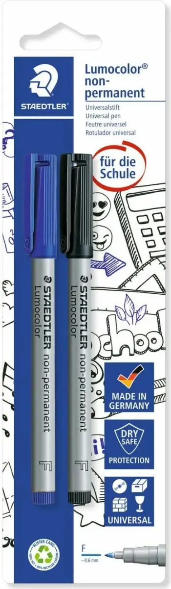 Stilolaps fine liner Lumocolor Universal F, set 2 copë, blu dhe i zi