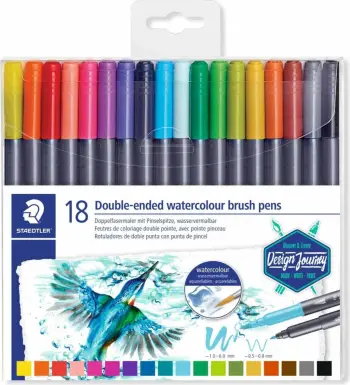 Set stilolapsa akuarele Staedtler Double Ended, 18 copë, dy maja, shumëngjyrëshe