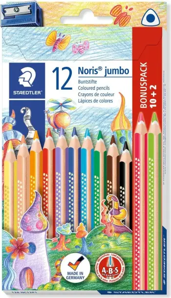 Set lapsa ngjyrosës STAEDTLER Noris triplus Jumbo 12 copë, multingjyrëshe