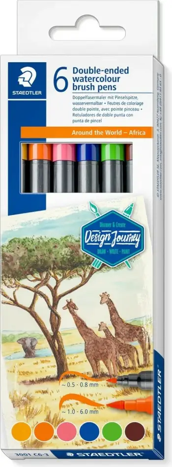 Set lapsash me fibër STAEDTLER Double Fibre-Tip Pen Africa, 6 copë, kuti kartoni