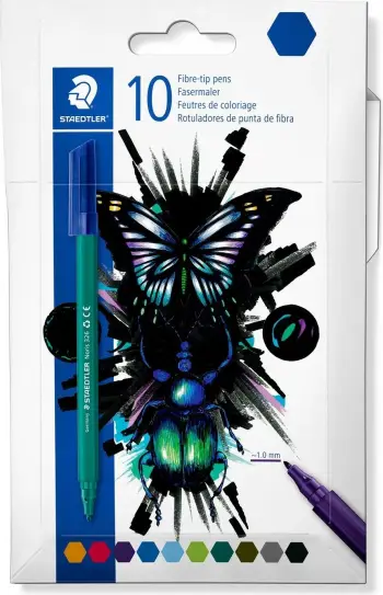Set stilolapsa me majë fibre Staedtler Noris, 10 copë, shumëngjyrëshe