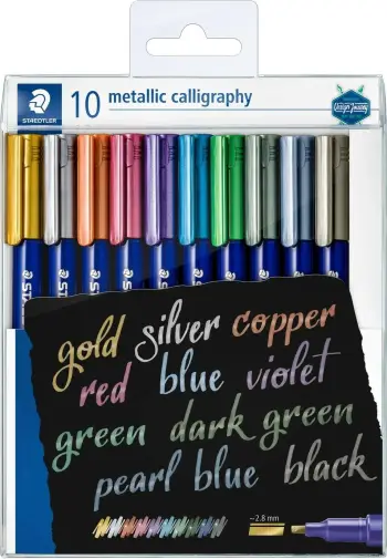 Markerë metalikë për kaligrafi Staedtler, set 10 ngjyra, majë 2.8mm