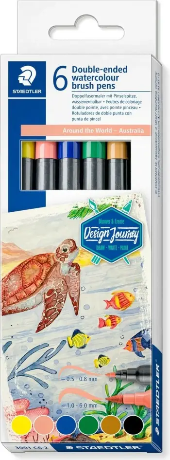 Set stilolapsa me fibra STAEDTLER Double Fiber Tip Australia, 6 copë, kuti kartoni