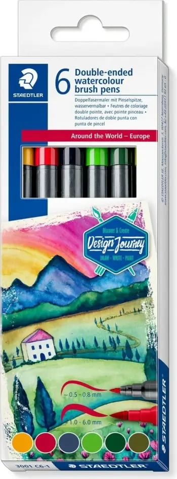 Set markera STAEDTLER Double Fibre Tip Europe, 6 copë, i shumëngjyrshëm