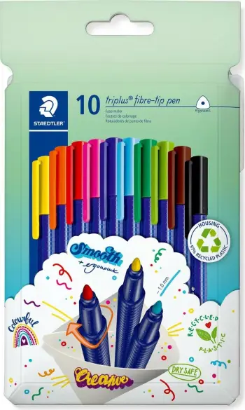 Set stilolapsa STAEDTLER 323 C10, 10 ngjyra, majë fibre 1mm, plastikë, formë trekëndore