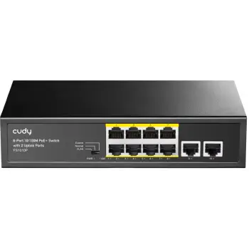Switch 8-portësh PoE+ FS1010P me 2 porta uplink, 120W, i zi