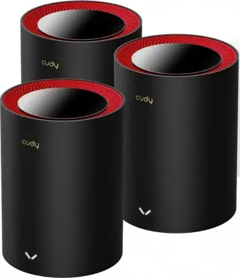 Mesh Wi-Fi sistem Cudy M3000, 3 copë, Wi-Fi 6, Dual-band, i zi me të kuqe