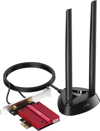 Kartë rrjeti WiFi Cudy WE9300S, PCI-E, BE9300, Bluetooth 5.4, me 2 antena të jashtme, e kuqe