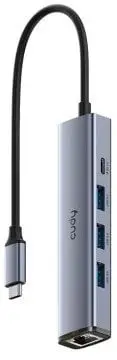 Kasë USB Cudy UH605, USB 3.2 Gen 1 Type-C, 3 porta USB, 1 portë Ethernet, Argjendtë