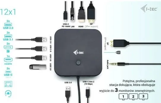 Stacion docking i-tec USB-C, 3x Display, LAN, PD 100W + karikues universal i-tec 12 W - 7