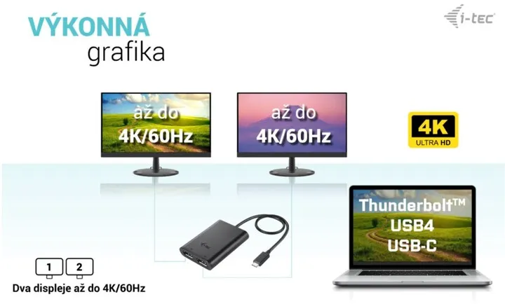 Konvertues i-tec USB-C Dual 4K/60Hz (single 8K/30Hz) DP Video Adapter - 4