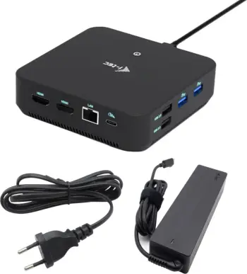 Doking stacion i-tec USB-C DP Dual HDMI 4K 60Hz, 1x USB-C, 5x USB-A, Power Delivery 100W, LAN, Audio, ngjyrë e zezë
