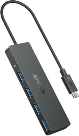USB Hub Anker Ultra Slim, 4xUSB 3.0, 5Gbps, USB-C, e zezë - 1
