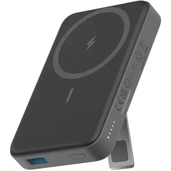 Power bank ANKER MagGo 633 (A1654G11) 10000mAh, Qi2 15W wireless, USB-C, me ekran, me mbajtëse, e zezë, set me kabllo USB-C në USB-C 0.6m