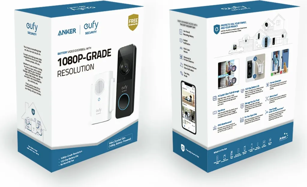 Video derë Anker Eufy E8220311, Full HD, wireless, 5000mAh, e zezë/e bardhë - 4