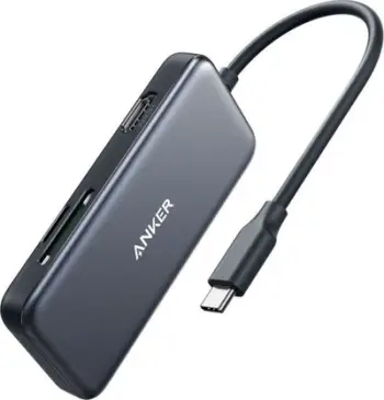Hub USB-C ANKER A8334HA1 5-në-1 2x USB-A USB 3.0, HDMI 4K, SD/microSD, gri e errët, me këllëf udhëtimi