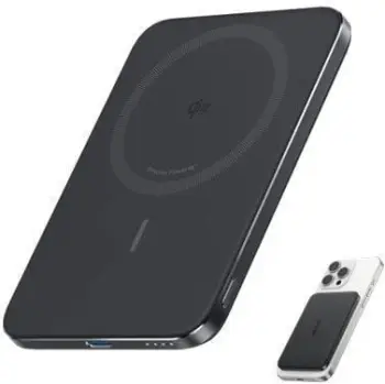 Power bank ANKER Nano A1665H11 5000 mAh ultra i hollë magnetik Qi2/MagSafe 15W pa kabllo, 20W USB-C, i zi