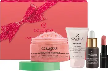 Set bukurie Collistar Icons, scrub firmues 150g, krem kundër rrudhave 15ml, pika vetëbronzante 10ml, buzëkuq 1.2ml