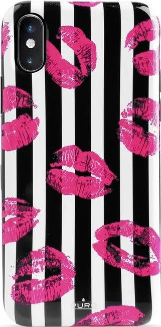 Mbrojtëse e pasme Puro Glam Miami Stripes, për iPhone XS, e zezë/ rozë/ e tejdukshme - 1