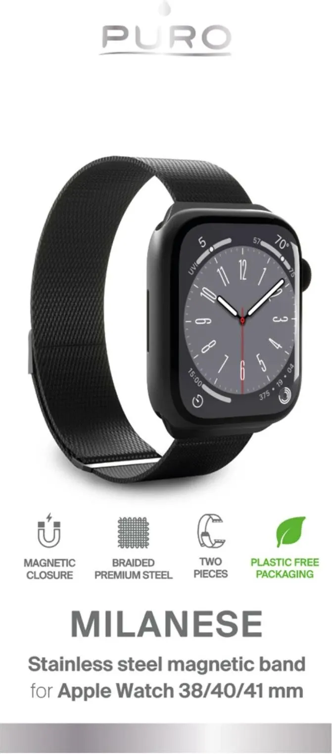 Rrip çeliku SBS Puro Milanese për Apple Watch 38/40/41mm, magnetik, i zi - 2