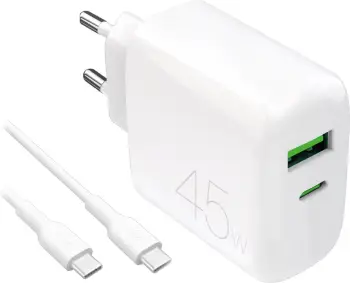 Karikues Puro Daily Prolite 45W me USB-C, USB-A dhe kabllo USB-C, Bardhë