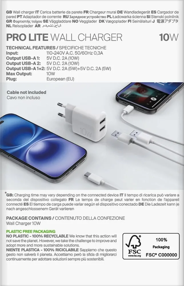 Karikues muri Puro PROLITE 10W, USB-A, Bardhë - 3