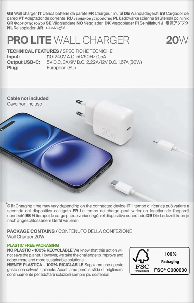 Karikues muri Puro PROLITE 20W, USB-C, i bardhë - 3