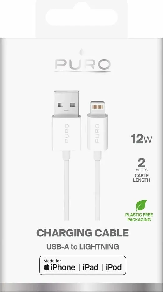 Kabllo Puro PUCAPLT12W2MTWHI, USB-A në Lightning, 2m, e bardhë - 2