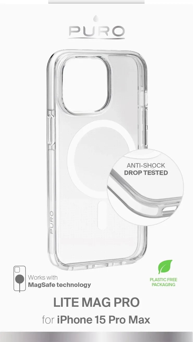 Mbështjellës Puro Lite Mag Pro MagSafe për iPhone 15 Pro Max, transparent - 2