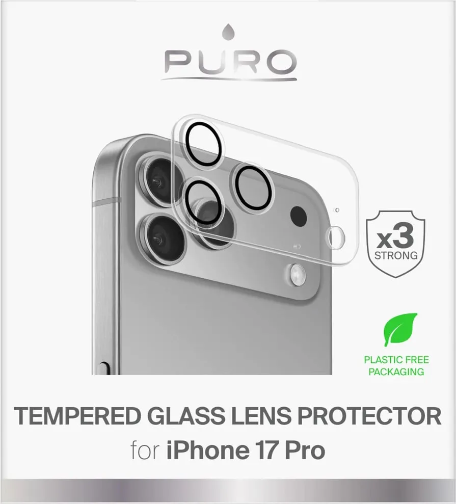 Xham mbrojtës kamere Puro për iPhone 17 Pro, xham i temperuar 9H, transparent - 2
