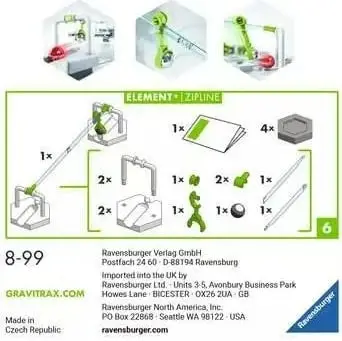 Lodër Ravensburger GraviTrax Element Zipline, shumëngjyrëshe
