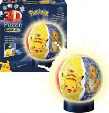 Puzzle 3D me dritë nate Ravensburger Pokemon, 72 pjesë, diametër 12.9cm, i shumëngjyrshëm