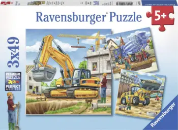 Puzzle Ravensburger “Large Construction Machines”, 3x49 elemente, +4 vjeç