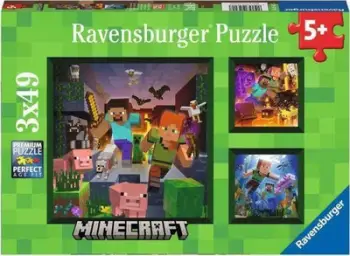 Puzzle Ravensburger Minecraft 3x49 copë, set për fëmijë, shumëngjyrësh