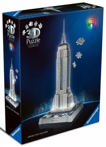 Puzzle 3D Ravensburger Iconics Empire State Building, me LED, shumëngjyrësh