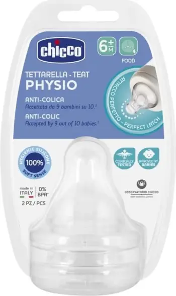 Thithkë silikoni për biberon Chicco Physio Anti-Colic Flow to Porridge 6m+, 2 copë