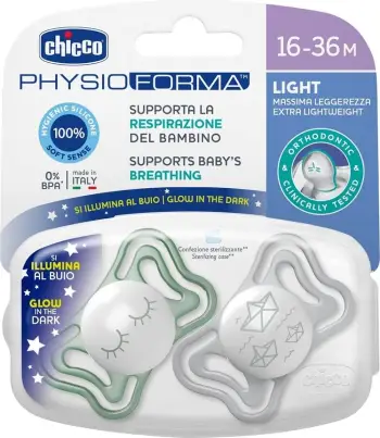 Qetësues silikoni Chicco PhysioForma Light Calming Lumi 2 copë