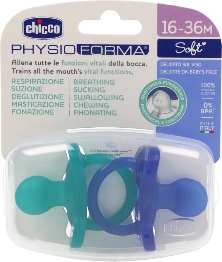 Qetësues silikoni Chicco PhysioForma Soft Calming 16-36 muaj blu 2 copë - 1