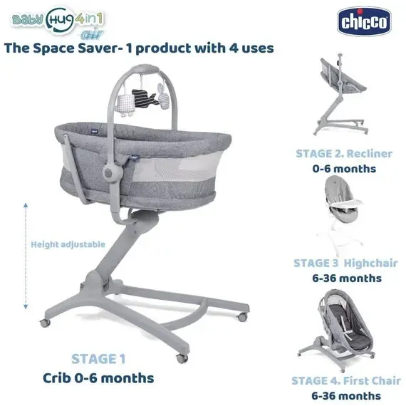 Krevat Chicco Baby Hug 4në1, hiri - 7