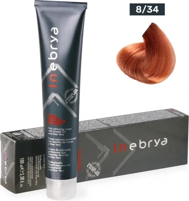 Ngjyrë për flokë Inebrya 8/34, bionde e artë bakër, 100 ml - 1