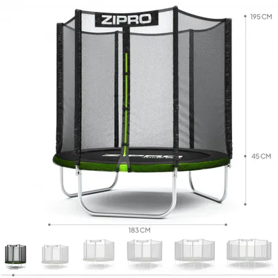 Trampolinë me rrjetë të jashtme Zipro Jump Pro, 183 cm, e zezë - 9