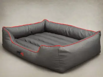 Shtrat për qen Hobbydog Comfort Bed, madhësia XL, gri me detaje të kuqe