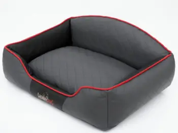 Shtrat për qen Hobbydog Bed Elite XXL, eko lëkurë, anë të ngritura, gri grafit me të zeza