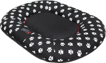 Shtrat për qen Hobbydog Pontoon Bed Prestige L, formë ponton, i zi me shenja putrash