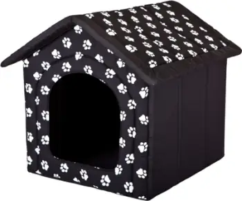 Shtrat për qen Hobbydog Kennel R6, material codura, me shenja putrash, i zi