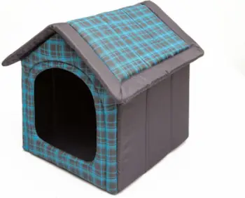 Strehë për qen Hobbydog Kennel R2, material codura, blu me kuadrate