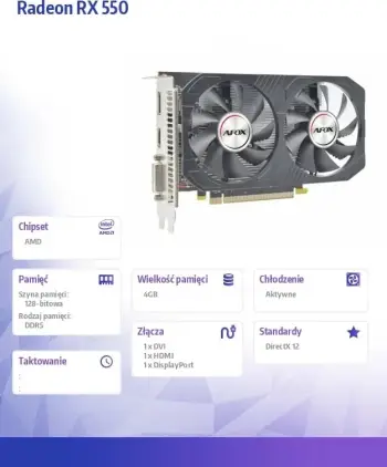 Kartelë grafike AFOX Radeon RX 550 4GB GDDR5 DVI HDMI DP DUAL FAN AFRX550-4096D5H4-V6