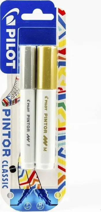 Set markerash dekorativë Pilot Pintor, silver F, gold M, 2 copë