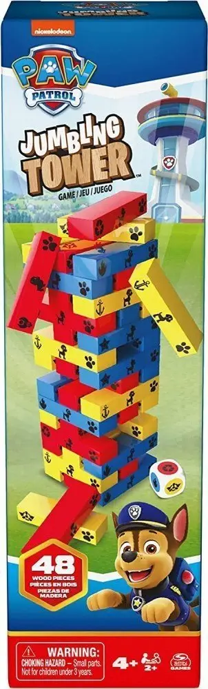 Lojë tavoline Spin Master PAW Patrol Jumbling Tower, 48 blloqe druri, shumëngjyrëshe