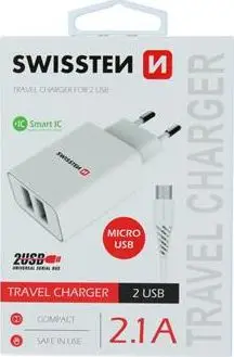 Ładowarka Swissten 2x USB-A 3 A (22051000), i bardhë